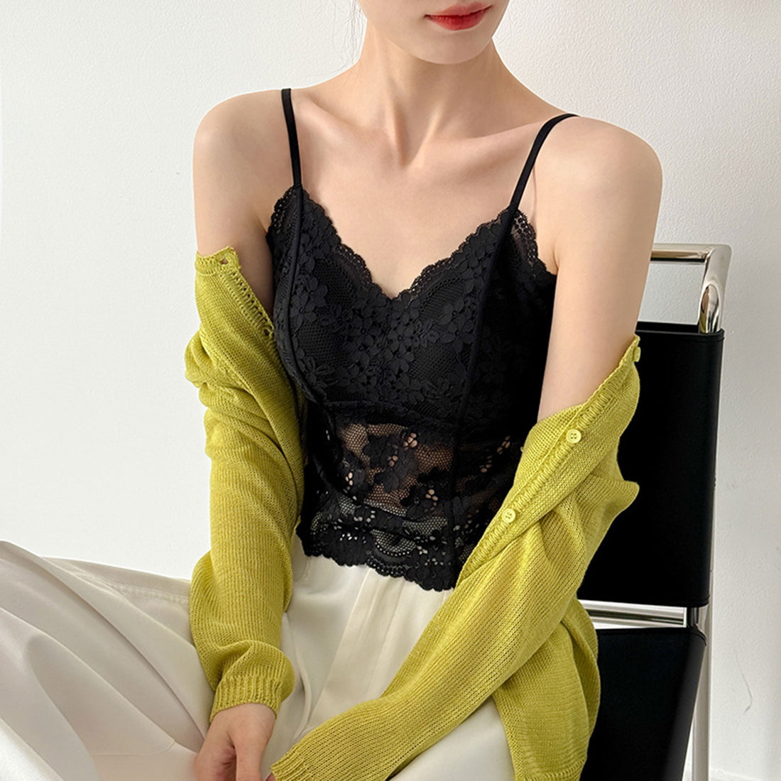 Women’s Floral Lace Camisole with Built-in Bra