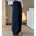 Grid waistband elastic drawstring loose casual ankle pants