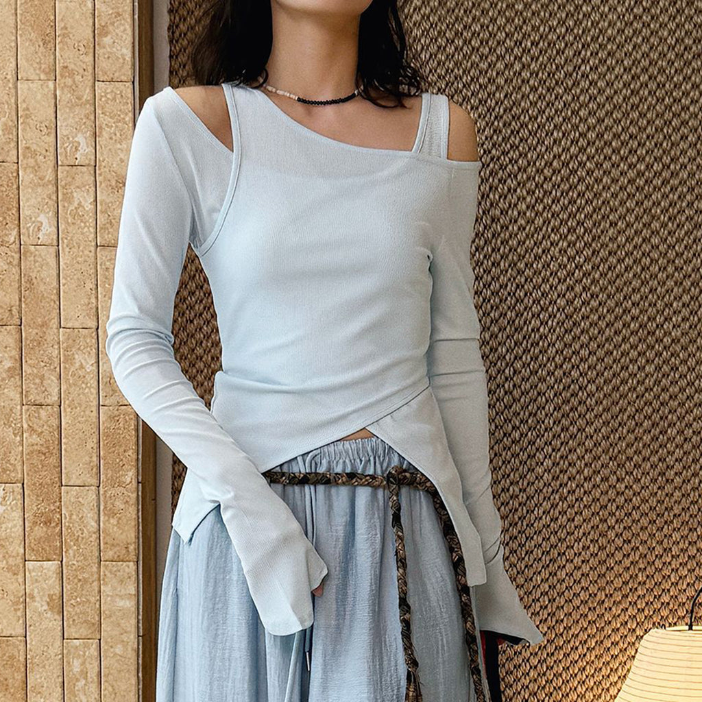 Women’s Asymmetric Cold Shoulder Long Sleeve Top