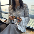 Large mesh hollow knitted cardigan loose top