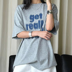 Round neck letter printed shoulder loose T-shirt top