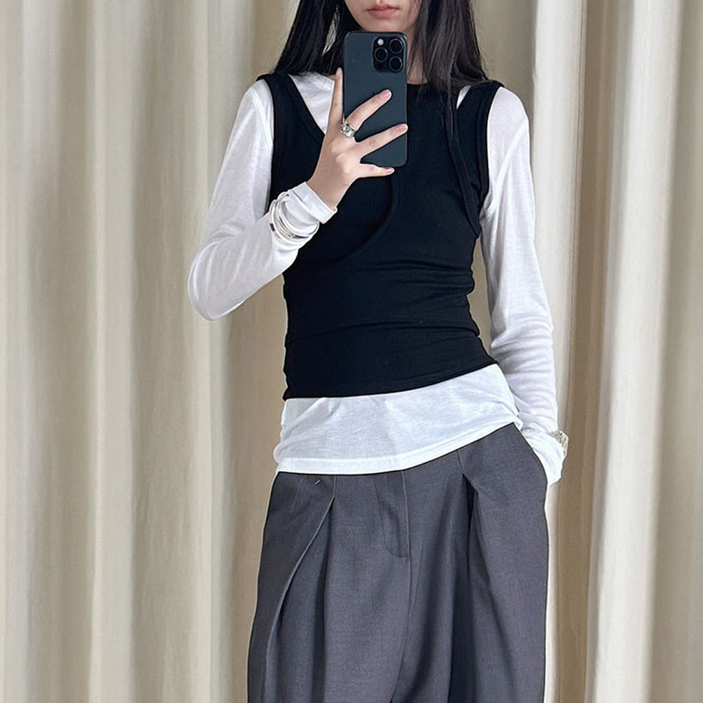 Fake two piece patchwork irregular vest tank top