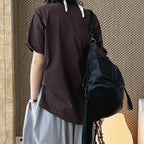 Simple round neck loose hem with micro slits on both sides T-shirt top