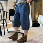 High Waist Cotton Denim Bermuda Shorts Loose Fit Wide Leg Casual Vintage Jeans