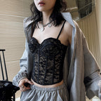 lace corset top bustier slim fit spaghetti strap cropped cami