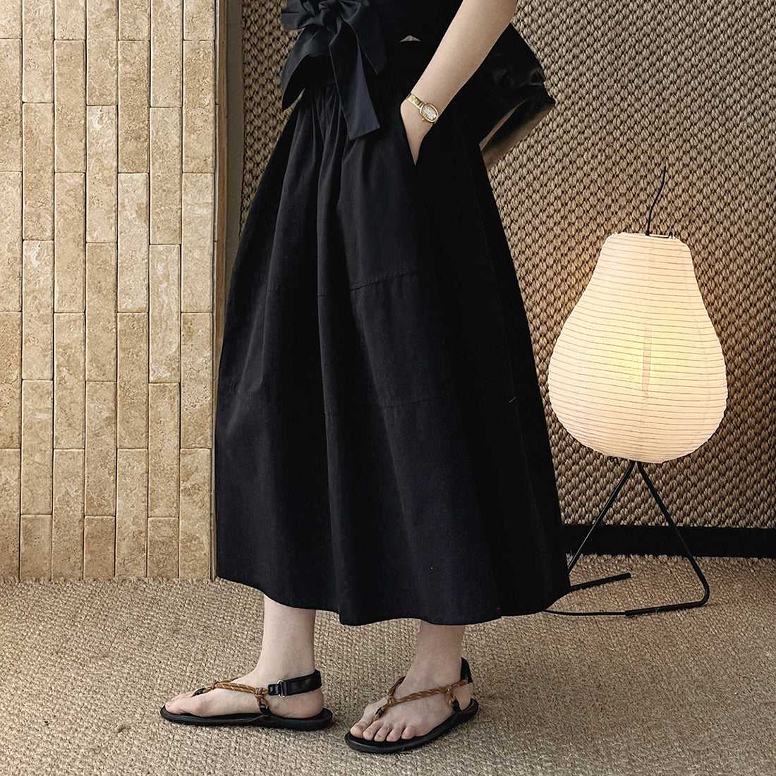 long skirt high waist elastic waist cotton a line midi skirt loose casual solid color skirt