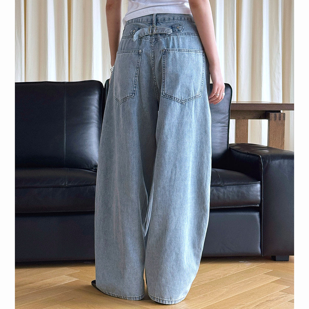 Retro high waisted back cross stitched jeans