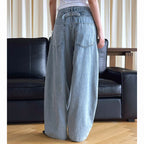 Retro high waisted back cross stitched jeans