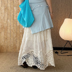 Boho lace embroidered maxi skirt with flowy silhouette and soft lining