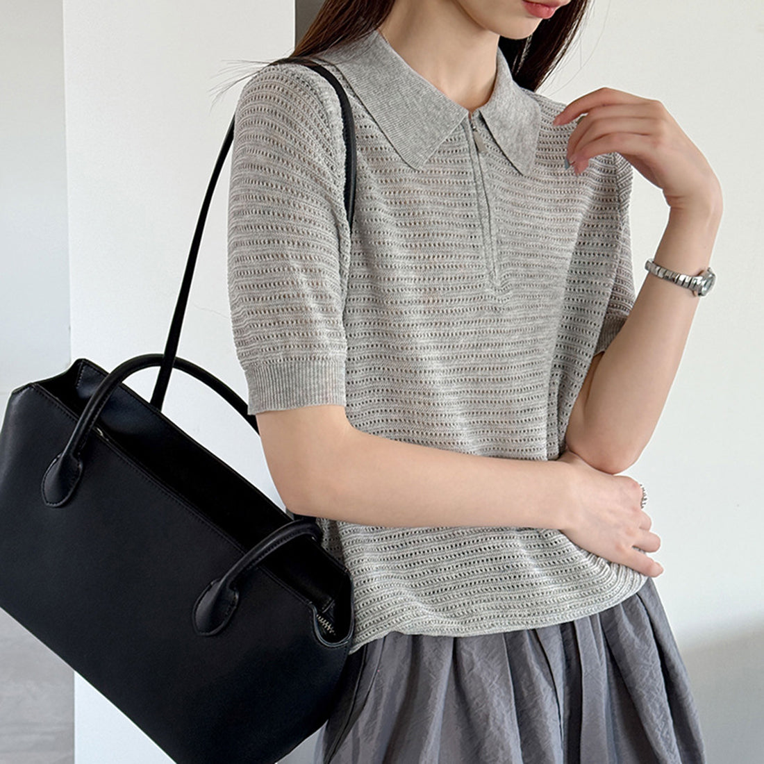 Women’s Half-Zip Hollow Knit Polo Top