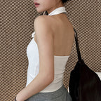 Halter Neck Fitted Tank Top with Buckle Strap Detail