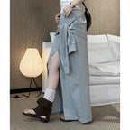 High-Waist Draped Maxi Skirt with Side Slit Detail