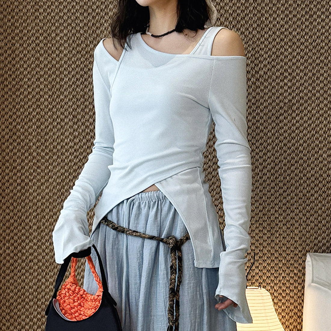 Women’s Asymmetric Cold Shoulder Long Sleeve Top