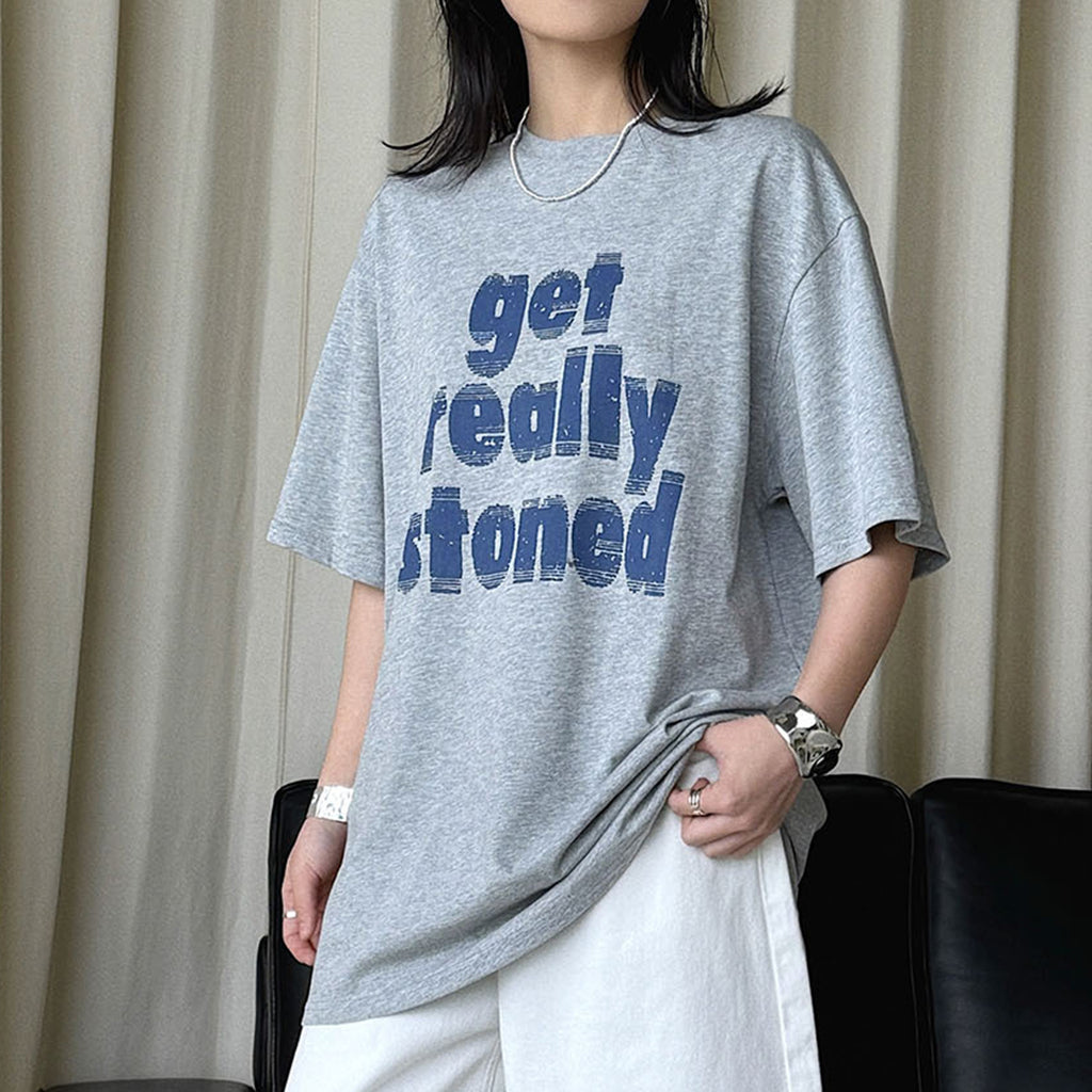 Round neck letter printed shoulder loose T-shirt top