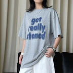 Round neck letter printed shoulder loose T-shirt top