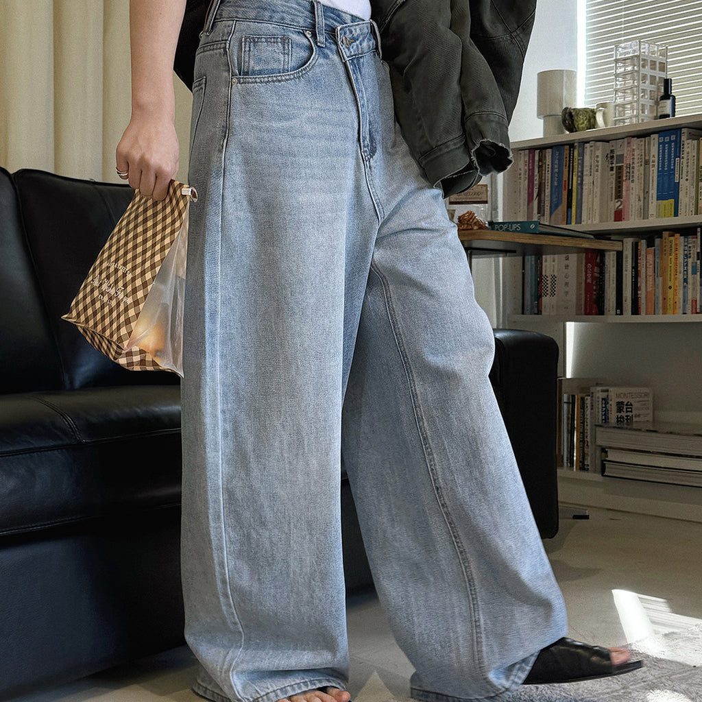 High waist washed wide leg jeans with vintage faded finish