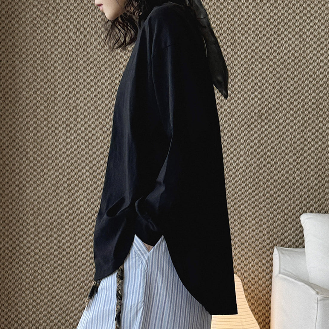 loose fit long sleeve t shirt basic cotton blend crew neck casual top