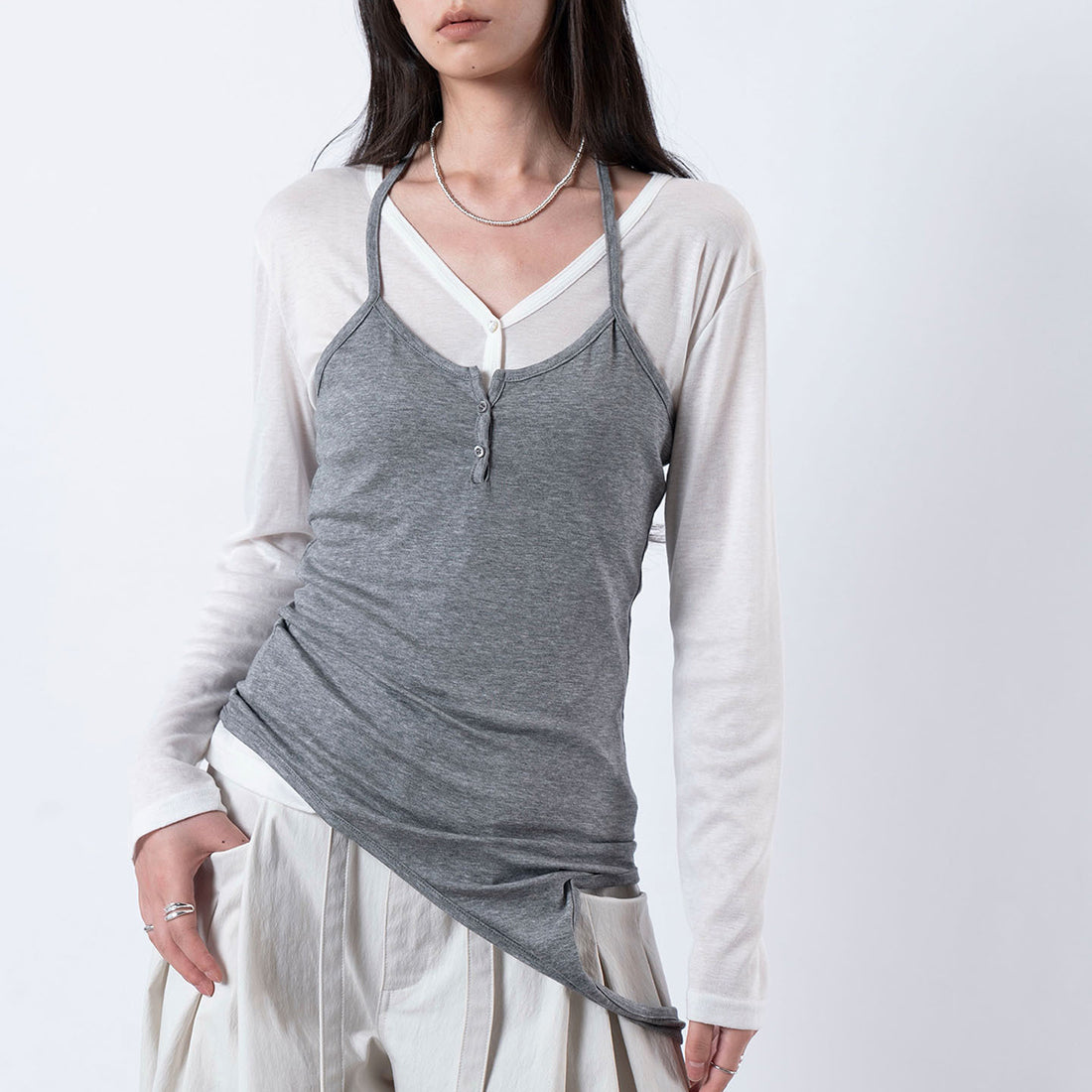 Thin strap hanging neck Tencel suspender top