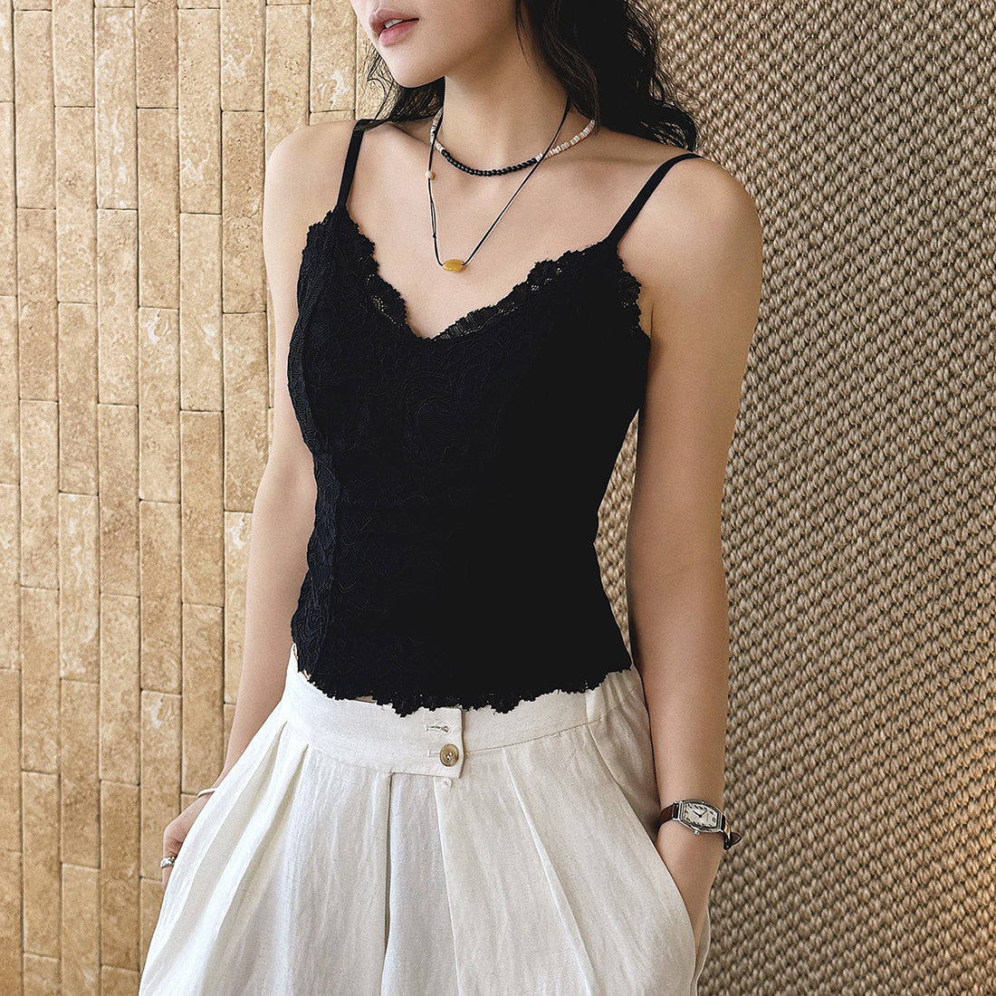 Lace Cami Top V-neck Sleeveless Slim Fit Bralette