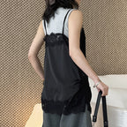 Lace trim cami top with silky stretch fabric for layering or solo wear
