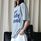 Round neck letter printed shoulder loose T-shirt top