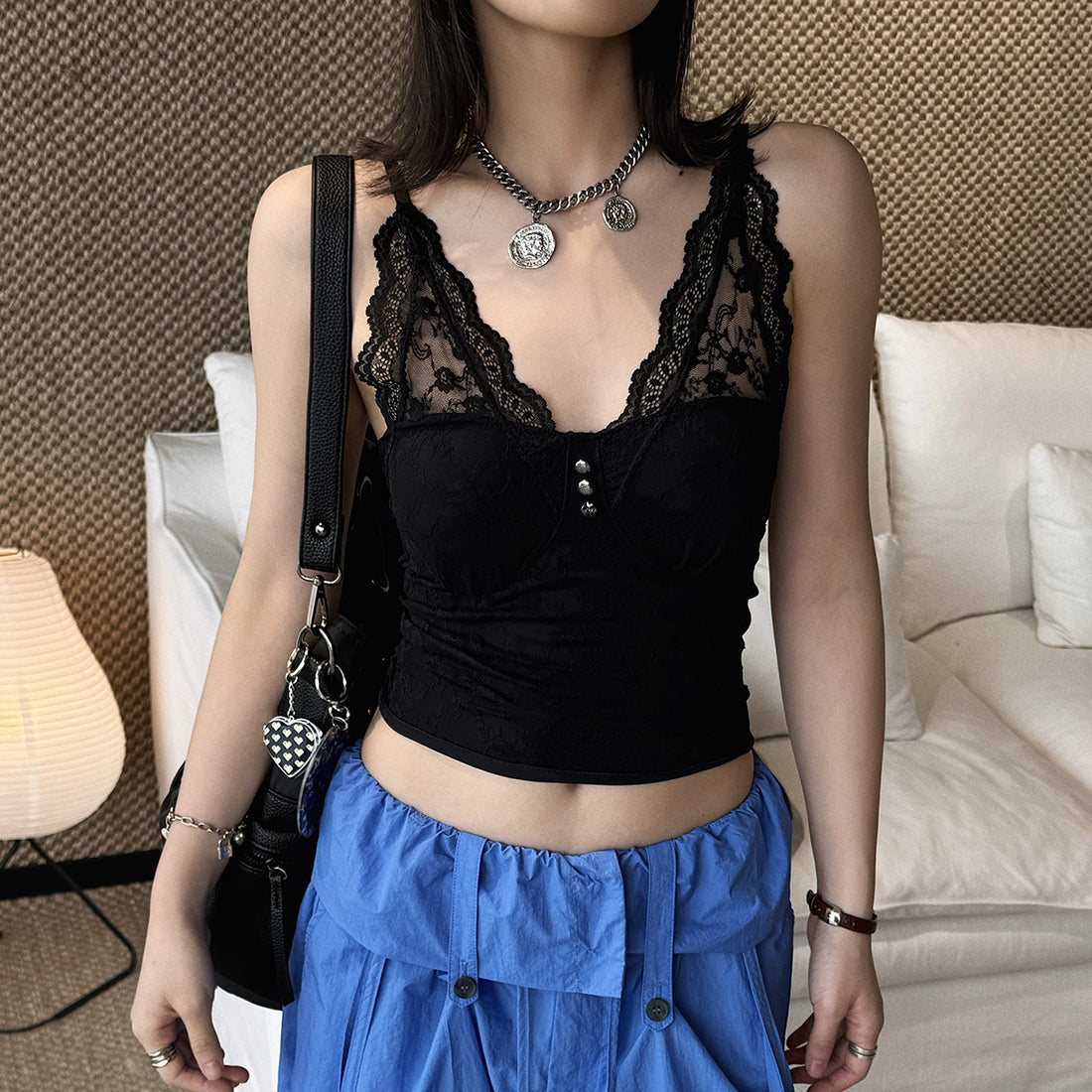 Women’s V-Neck Lace Camisole with Built-in Bra