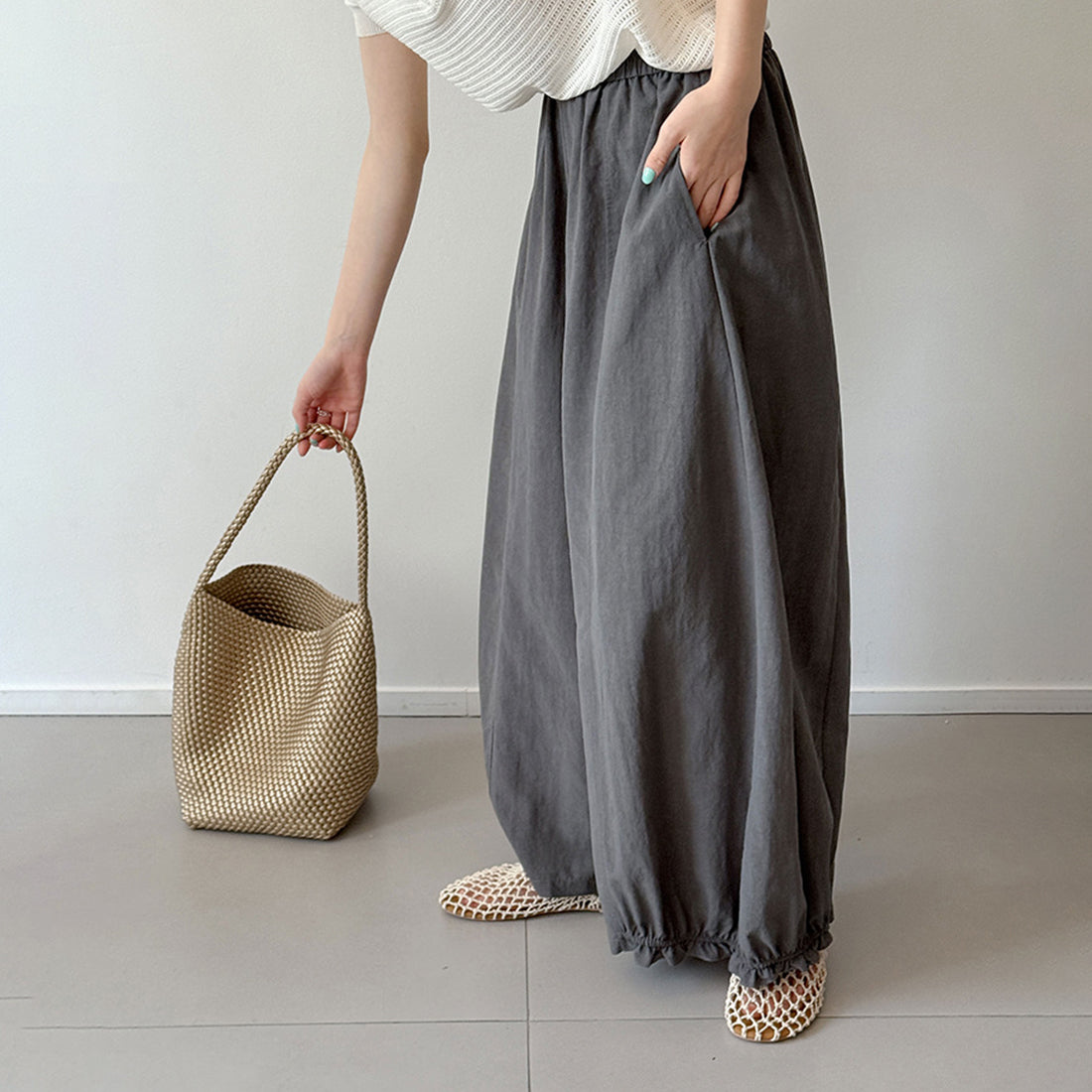 Women’s Linen-Blend High-Waisted Wide-Leg Pants