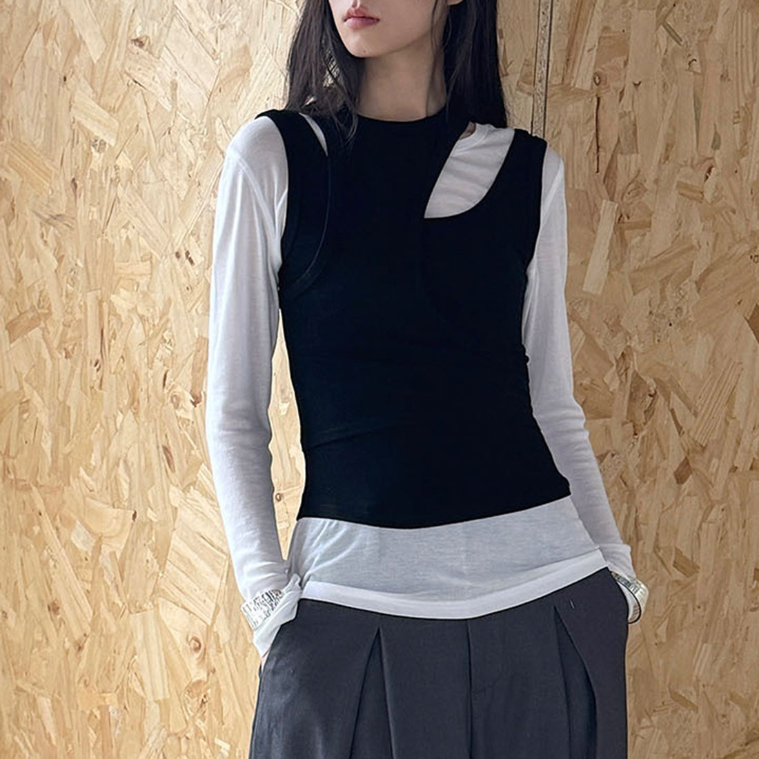 Fake two piece patchwork irregular vest tank top