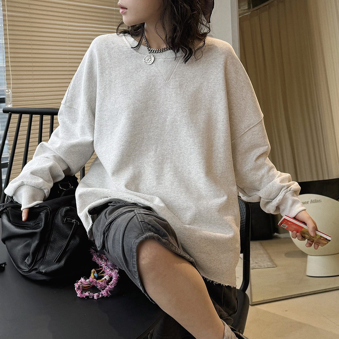 oversized long sleeve sweatshirt cotton loose fit crew neck pullover casual top