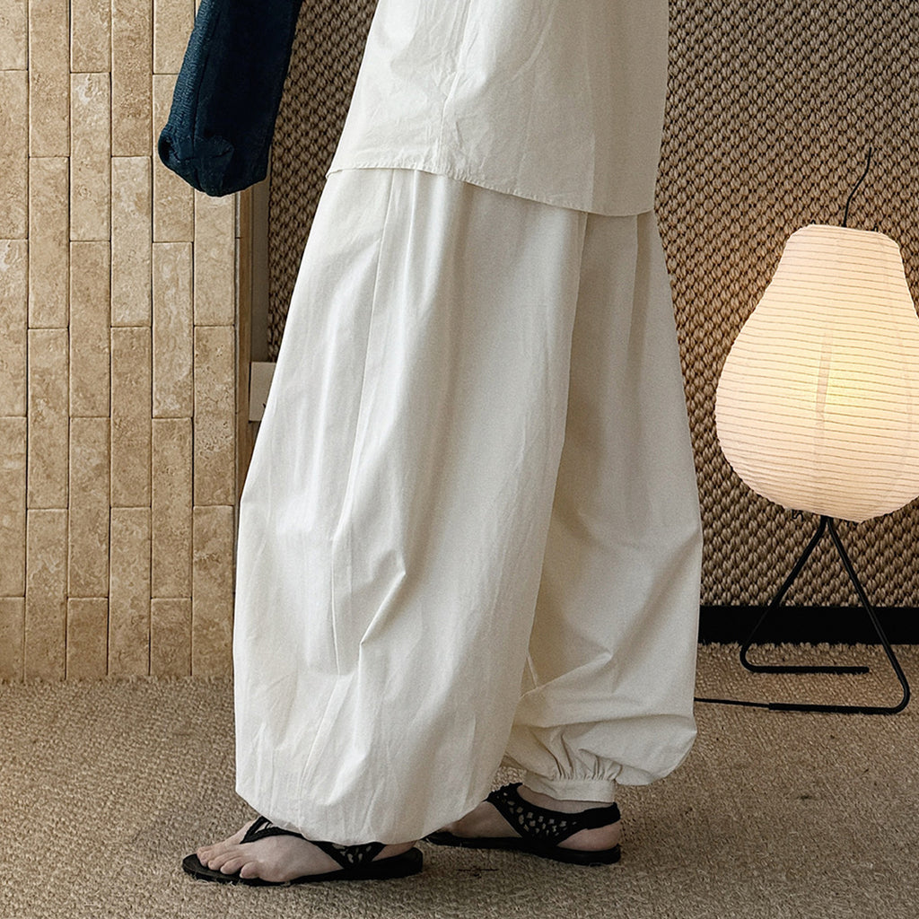 High waist cotton linen balloon pants loose casual wide leg trousers