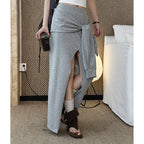 High-Waist Draped Maxi Skirt with Side Slit Detail