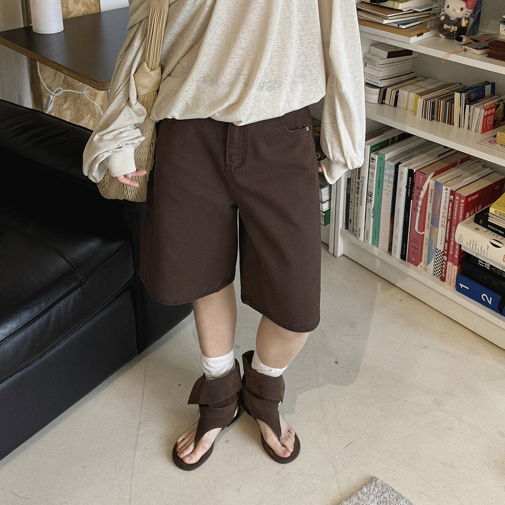 High Waist Loose Fit Denim Bermuda Shorts