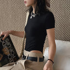 ribbed slim fit t shirt stretchy short sleeve fitted top