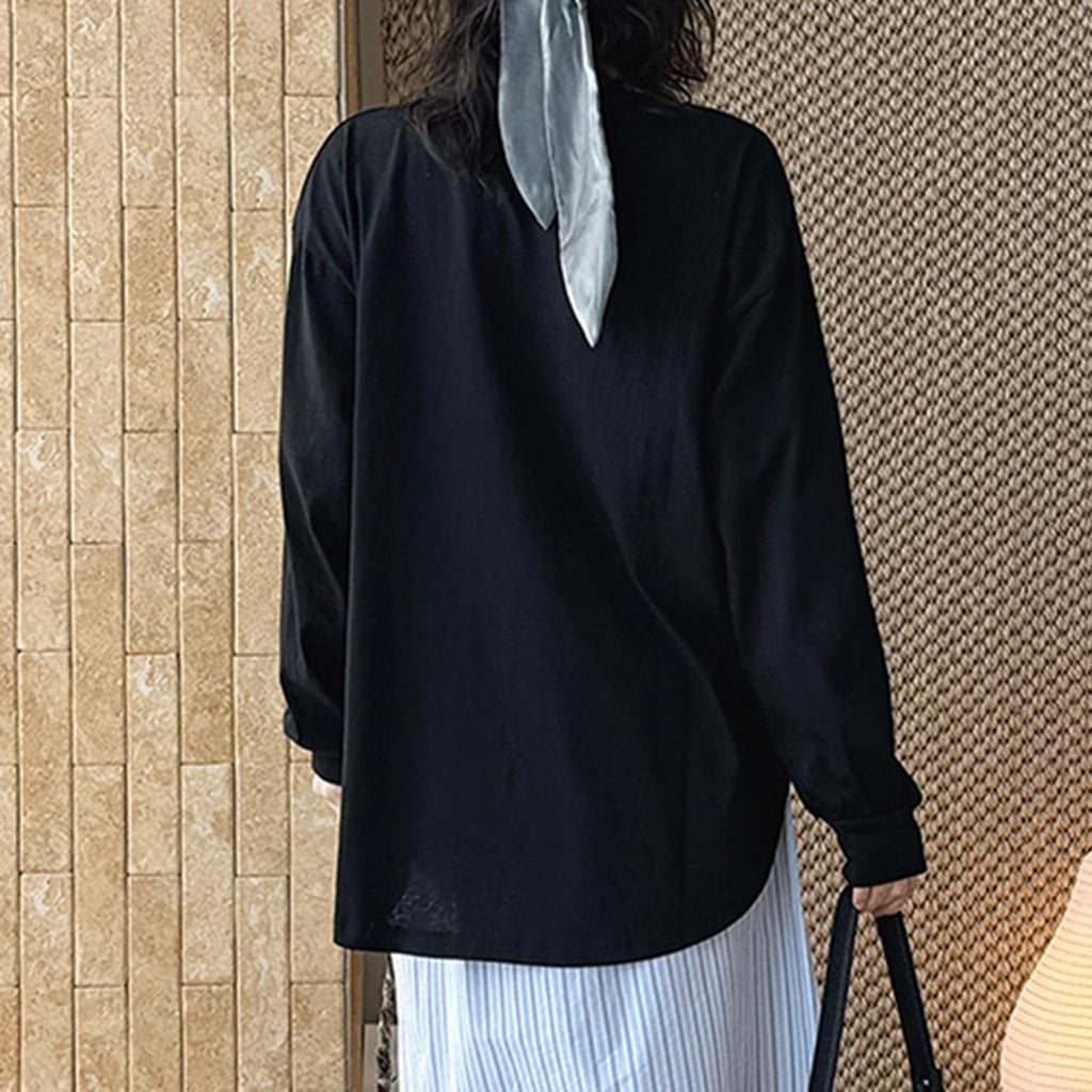 loose fit long sleeve t shirt basic cotton blend crew neck casual top