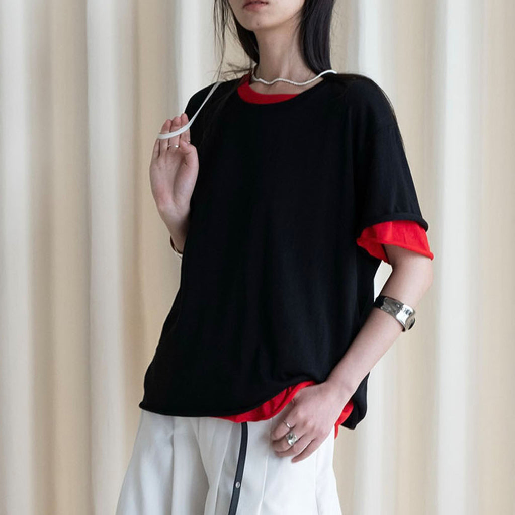 Round neck small rolled edge short sleeved slimming T-shirt