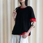 Round neck small rolled edge short sleeved slimming T-shirt
