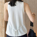 Sleeveless V-Neck Knit Button Vest Top