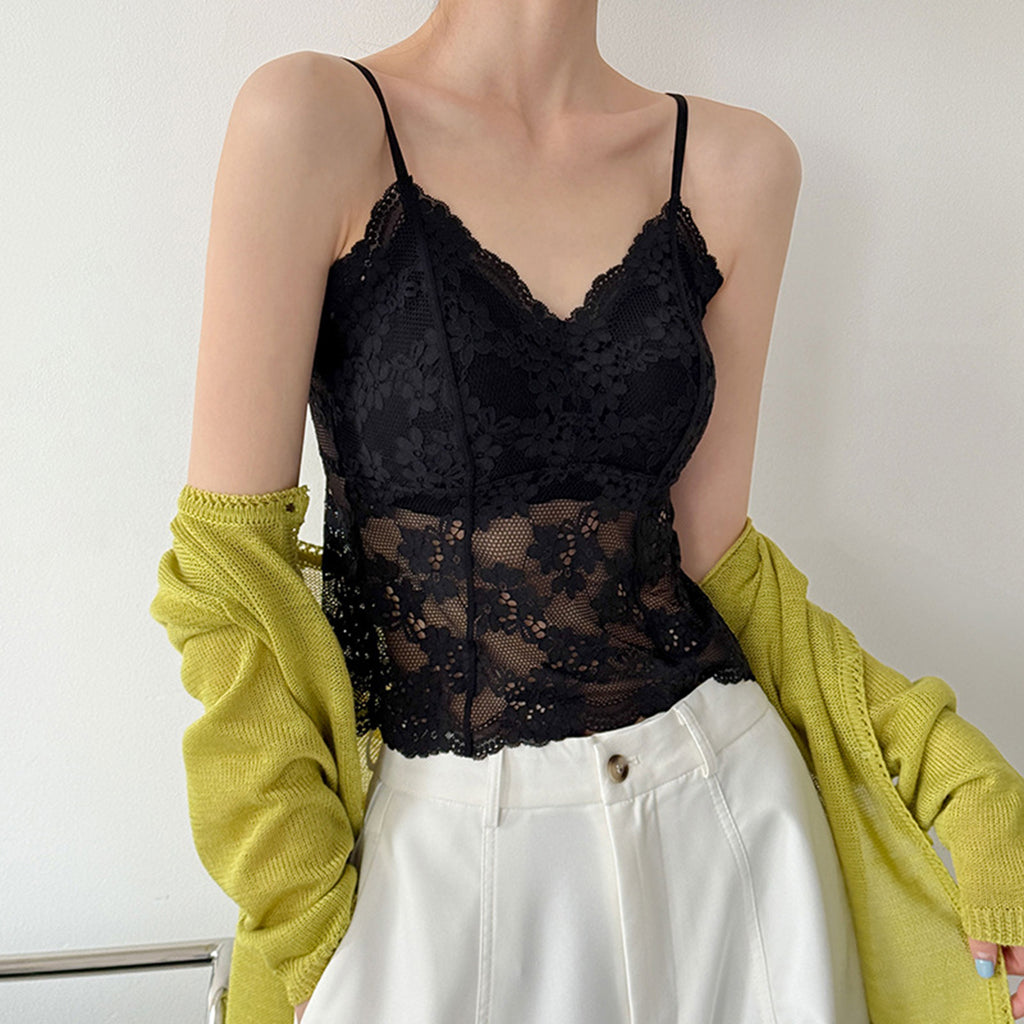 Women’s Floral Lace Camisole with Built-in Bra