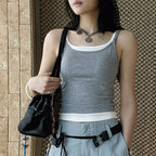 Layered slim fit tank top with stretch fabric and contrast trim