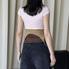 Retro INS style lace fake two-piece stacked T-shirt top
