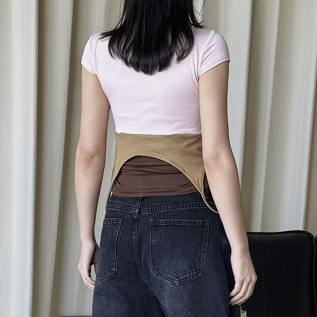 Retro INS style lace fake two-piece stacked T-shirt top