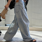 High waist washed wide leg jeans with vintage faded finish