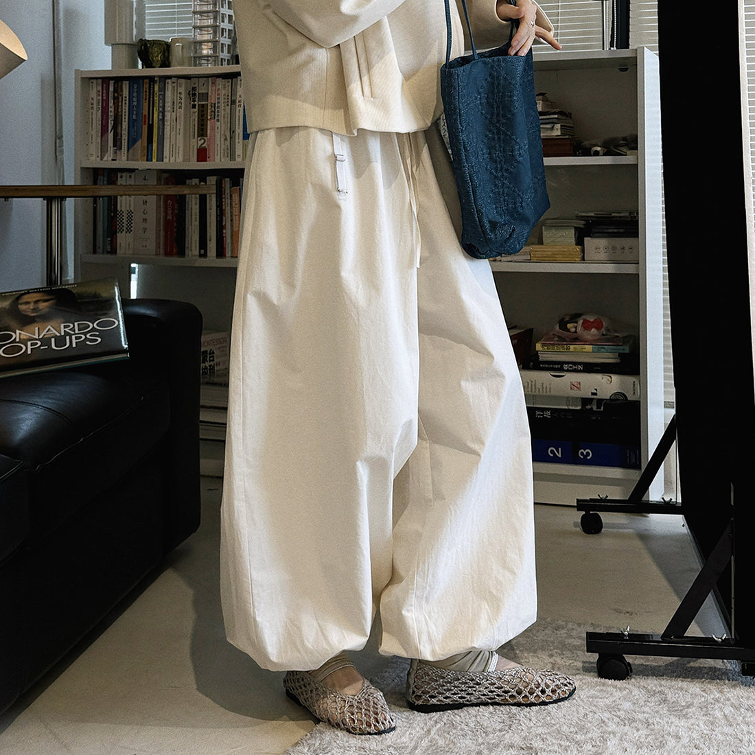High waist cotton linen balloon pants loose casual wide leg trousers