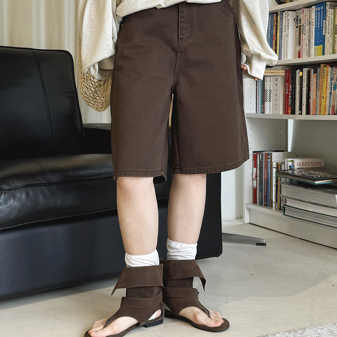 High Waist Loose Fit Denim Bermuda Shorts