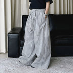 Color blocking plaid splicing casual elastic drawstring pants