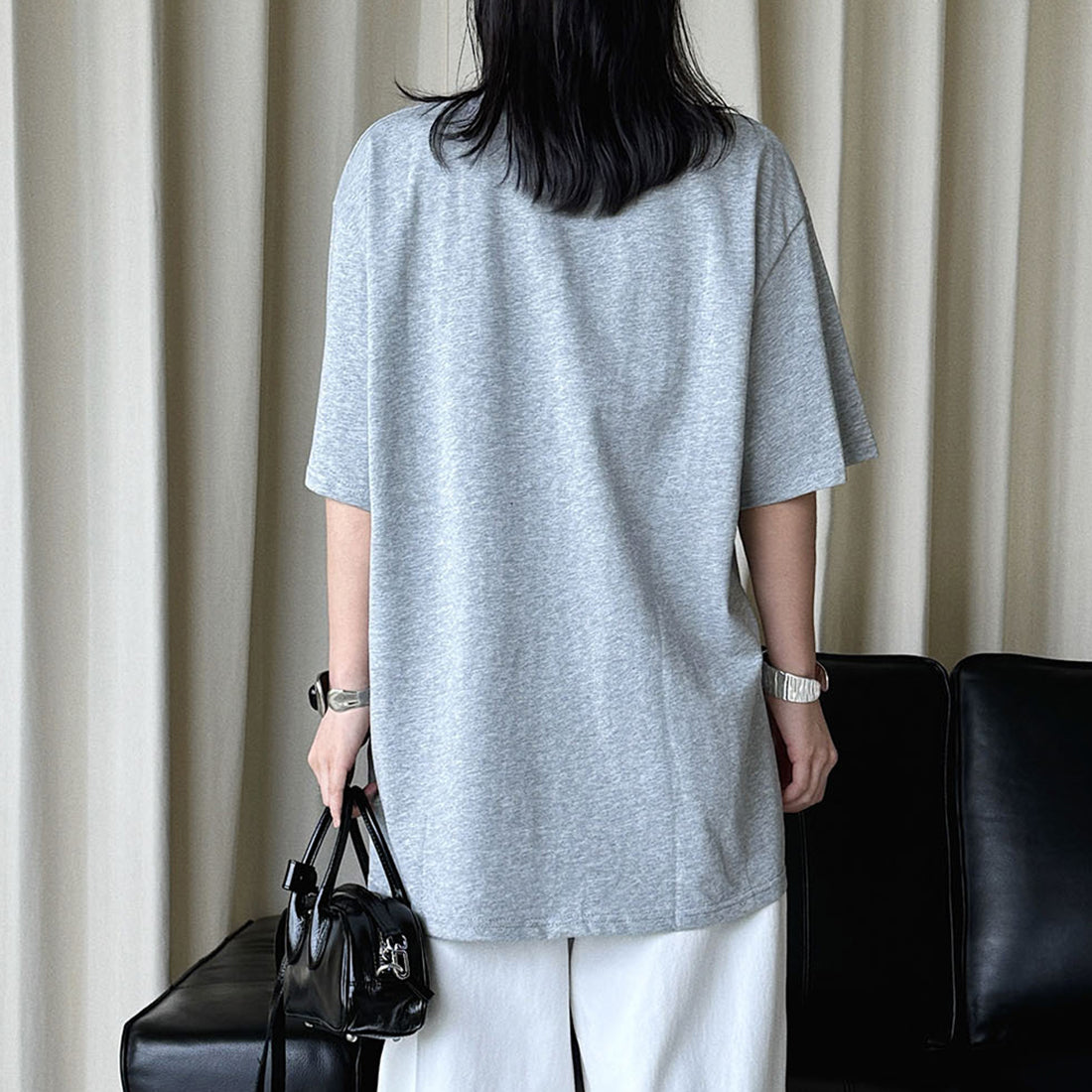 Round neck letter printed shoulder loose T-shirt top
