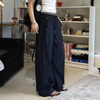 Grid waistband elastic drawstring loose casual ankle pants