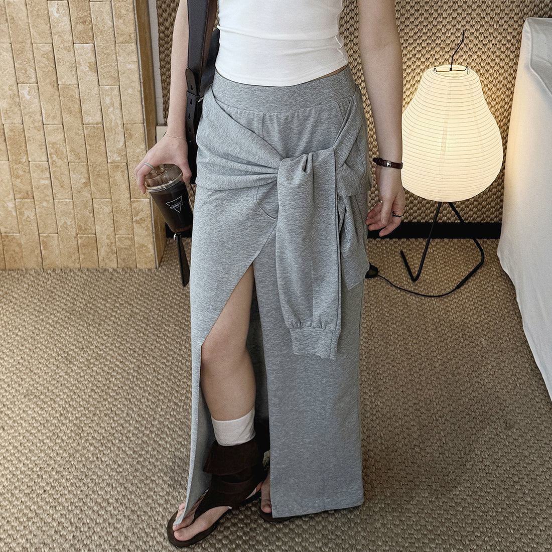 High-Waist Draped Maxi Skirt with Side Slit Detail