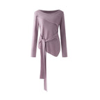 Slanted shoulder irregular strap spliced sweater top