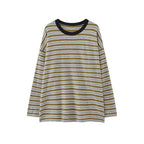 Color blocking round neck striped loose T-shirt